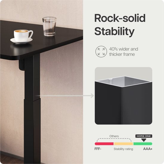 Desktronic HomeOne Sitz-Steh-Schreibtisch, elektrisch höhenverstellbar, Gestell schwarz, 120 x 60–160 x 80 cm, Tischplatte