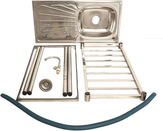 Camping/Outdoor Inox Tisch mit Spülbecken und Wasserhahn 100x77x50cm