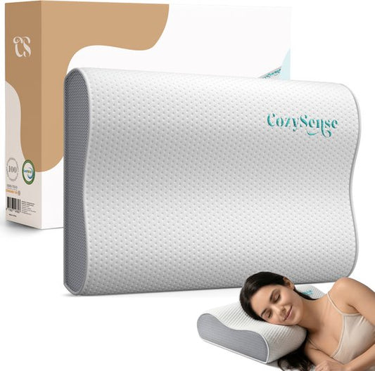 CozySense® Kopfkissen - Orthopädisches Kopfkissen - Ergonomisches Kopfkissen - Memory Foam Schlafkissen - Inkl. Kissenbezug & Tragetasche - Weiche Festigkeit - für Seiten-, Bauch- und Rückenschläfer
