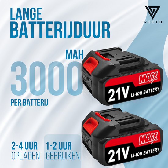 Vesto® Akku-Stichsäge - 21V Li-Ion - Inkl. 2 Akkus, Sägeblätter & Koffer - 25mm Hub - Für Holz, Metall & Kunststoff - Schnellwechselsystem - Kabellos