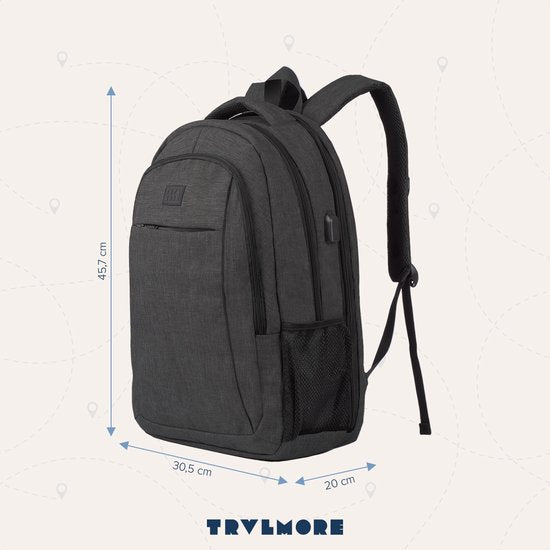 TRVLMORE Rucksack - 28L - 15.6 Zoll - Laptop-Rucksack - Schultasche Laptop-Tasche - Spritzwassergeschützt - Männer und Frauen - Anthrazit