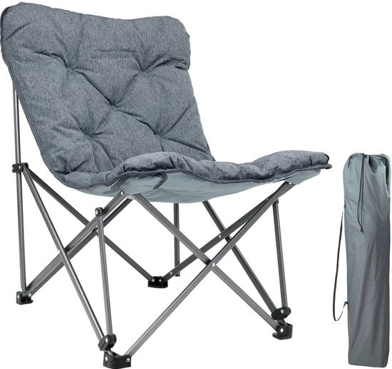 TRVLMORE Campingstuhl - Zusammenklappbar - Inkl. Tragetasche - Campingstuhl - Schmetterlingsstuhl - 136 kg Belastbarkeit - Grau