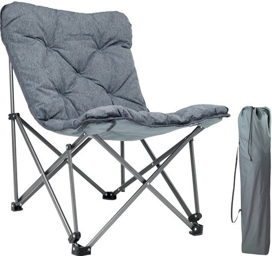TRVLMORE Campingstuhl - Zusammenklappbar - Inkl. Tragetasche - Campingstuhl - Schmetterlingsstuhl - 136 kg Belastbarkeit - Grau