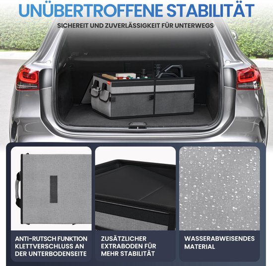 HELDENWERK Premium-Kofferraum-Organizer mit Deckel, stabil & rutschfest - Faltbare Kofferraumtasche, groß mit doppeltem Boden - Kofferraumbox, Kofferraum-Organizer-Box