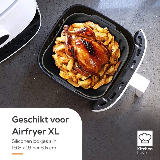 KitchenLove Airfryer Tabletts Silikon XL - 2 Stück - Quadratisch - Backpapier Alternative - Zubehör - BPA frei - 20CM