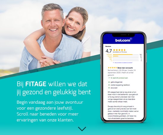 FITAGE LED-Waage Personenwaage Digital - Intelligent - Mit 17-facher Körperanalyse - FITAGE App