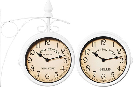 DUB Retrostyle Bahnhofsuhr/Uhr - 29 x 9,5 x 32,5 cm -Weiß