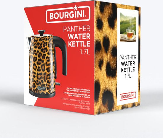Bourgini Trendy Panther Kettle - Stilvoller Wasserkocher mit Panther-Print für moderne Küchen