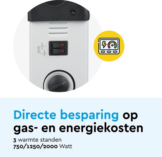 BRASQ Elektroherd mit Konvektor - Elektroherd - Kompakt und leise - Einstellbarer Thermostat 750/1250/2000 Watt - Heizung weiß - CH300