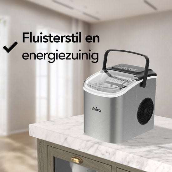 Aviro Eiswürfelbereiter - 1.3L - Mit Eisportionierer - Selbstreinigungsfunktion - 12KG / 24U - 9 Würfel / 6 Min - Silber