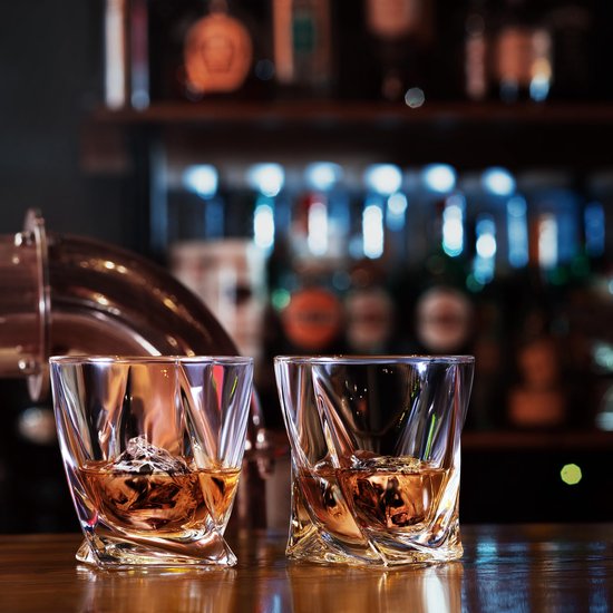 BarDeluxe® Whiskey Set - 4 handgefertigte Kristallgläser 325 ml - Luxuriöses Geschenkset mit Eiswürfelform & Aufbewahrungsbox - Ideal als Whisky Geschenk