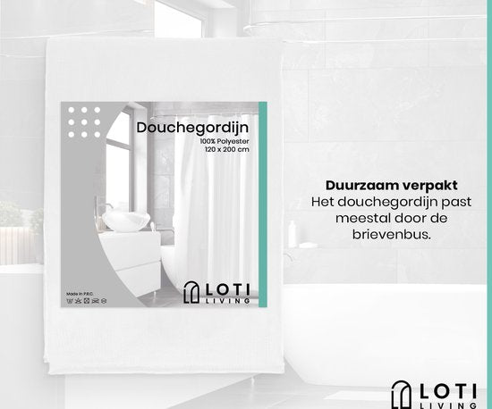 Loti Living Duschvorhang Anti-Schimmel - Weiß - Inklusive Ringe - Wasserdicht - Polyester - Duschvorhang 120x200 cm
