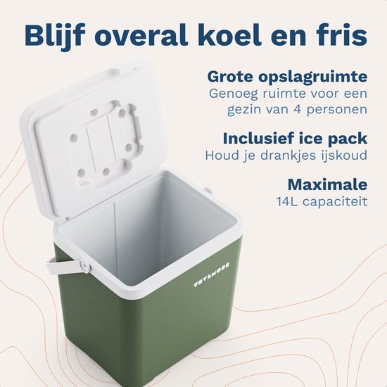 TRVLMORE Cool Box 14L - Kühlbox - Inklusive Kühlelement - Kühlbox Klein - Grün
