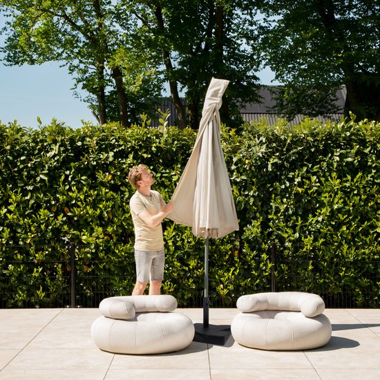 VONROC Premium Stick Sonnenschirm Recanati Ø300cm - Inkl. Schutzhülle - Runder Sonnenschirm - Neigbar - UV-beständiges Tuch - Beige