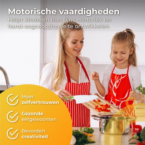 Nuvance - Kindermesserset - 17-teiliges Kochset - Kiddikutter - Kinderbesteck mit Tranchierbrett, Schälmesser, Kindermesser, Pommesschneider & Kochschürze - Kiddicutter - Kochen für Kinder - Küchenutensilien
