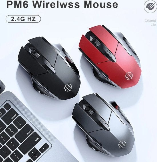 Techvavo® Kabellose Laptop-Maus – Computermaus – Wiederaufladbare Maus – LED-Beleuchtung – Leise kabellose Maus – Für Gaming geeignet – Schwarz