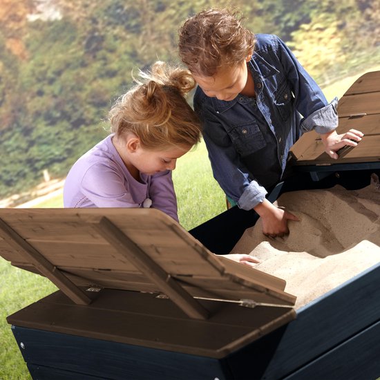 AXI Ella XL Holzsandkasten in Anthrazit/Braun - Mit Bänken und Deckel - FSC Holz - 120x120x20cm - Sandkasten für Kinder