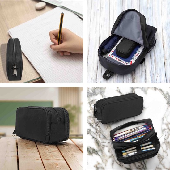 Diydash Federmäppchen - Federtasche - Federmäppchen - Schulmäppchen - Großes Federmäppchen - Schulbedarf - Trousse Scolaire - Für Mädchen, Jungen und Erwachsene - Schwarz