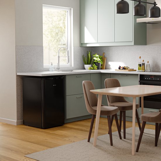 KitchenBrothers Kühlschrank - 88L Kühlfach - 14L Gefrierfach - Eisfach - Frigo - Freistehend - Schwarz