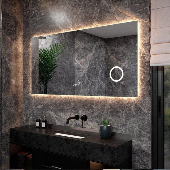 Mirlux Badezimmerspiegel mit LED-Beleuchtung & Heizung - Rechteckiger Wandspiegel - Anti-Kondensations-Duschspiegel - 160x80CM