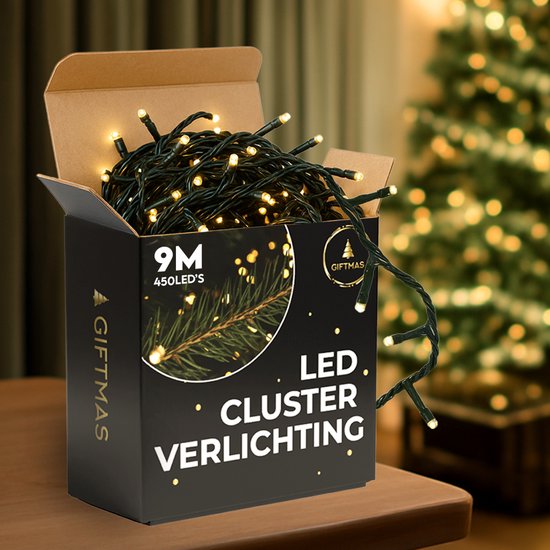 Giftmas Christmas Tree Lights - Weihnachtsbeleuchtung für den Außenbereich - 9M Cluster Lights - 450 warmweiße LEDs - Innen- und Außenbereich - Lichter mit warmer Atmosphäre