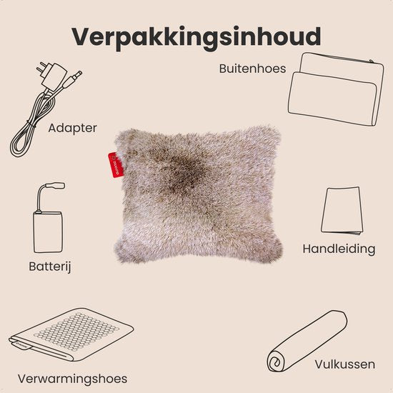 Auronic Wärmekissen - Teddy - 45x60 - Kabellos - Wiederaufladbar - Elektrisches Kissen - Infrarot - Taupe