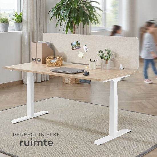 tectake® Desk Screen Divider Noisy - Mit schallabsorbierendem PET-Kern - Inklusive 2 Befestigungsclips - Größe (LxB) 130 x 40 cm - Beige