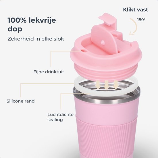 Castagnola Thermos Cup - Kaffeebecher To Go - Reisebecher für Kaffee und Tee - Teebecher - 380 ML - Edelstahl - Pink