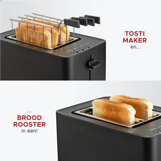 Bourgini Tosti-Toaster mit Bagel-Funktion – Toaster mit Toastklammern – Schwarz – matte Oberfläche – extra breiter Schlitz für 2 Tostis