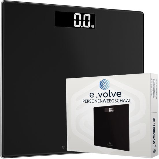 e.volve Personenwaage Digital - Präzisionswaage - Digitalwaage - Inkl. Batterien - Schwarz