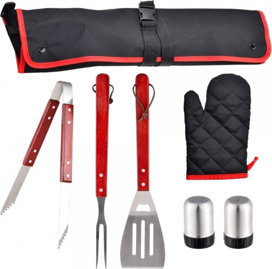 Bergner BBQ Zubehör 7-teiliges Werkzeugset - Edelstahl - Geschenkset - mit Grillschürze