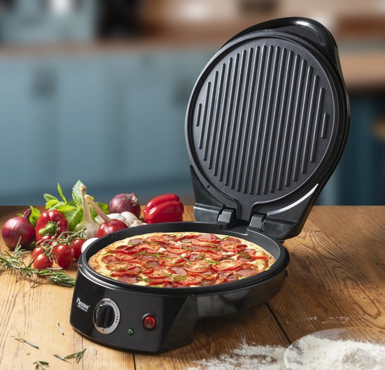 Bestron Pizzaofen - APZ400Z - Maximal 230°C - Ø27 cm - Schwarz - Kann auch als Tischgrill verwendet werden - 5 Jahre Garantie