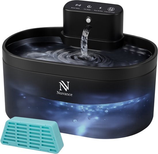 Nuvance Trinkbrunnen Katze - 2.2L Wasserbrunnen - mit Sensor - inkl. Filter - leiser Katzenbrunnen automatisch - kabellos