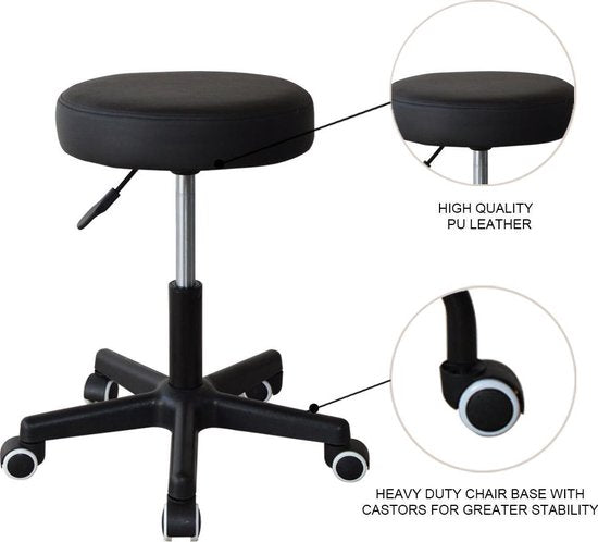 VDD Bürohocker - Schreibtischhocker - Arbeitshocker - Höhenverstellbar - Schwarz
