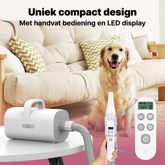 Jake and Jacky Professioneller Hundehaartrockner - Wassergebläse für Hunde - mit 4 Aufsätzen - Hundetrockner - Leises Design