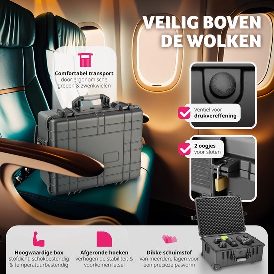 tectake - Transportkoffer auf Rädern mit Teleskopgriff - Fotokoffer - Kamerakoffer 45 x 26 x 58 cm - 2 Druckknöpfe - Abschließbar mit Vorhängeschloss