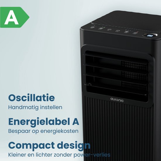 Auronic Mobile Air Conditioner - 7.000 BTU - 3-in-1 - Klimaanlage mit 2 Fensterdichtungssätzen - Ventilator - Luftentfeuchter - bis zu 20m² - Schwarz