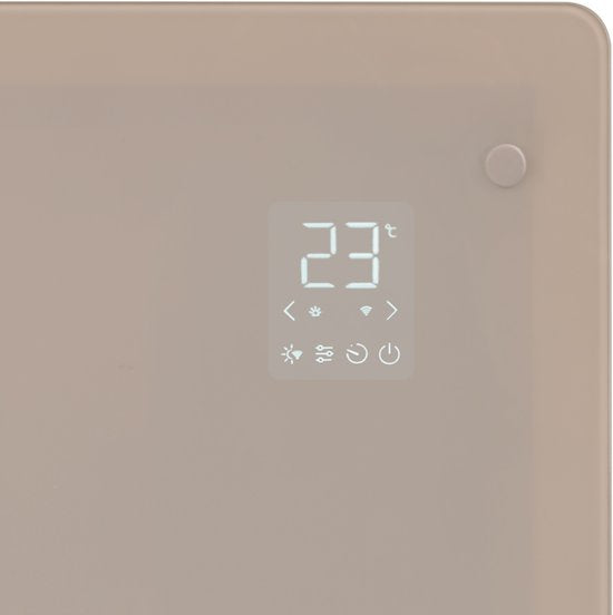 VONROC Luxury electric heater - Konvektorheizung mit Glasscheibe - 1000W/2000W- Beheizt Räume bis zu 24m2 - Gesteuert sowohl mit App (über Wifi) als auch manuell - Einstellbarer Thermostat und Timer - Beige