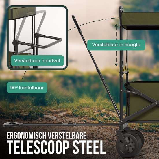 Avalo Bolderkar mit Dach XL faltbar - bis zu 110KG Tragfähigkeit - 120L - 97x60x105 CM - 360º Räder - Bolderwagen / Bolderwagen / Strandwagen / Trekkingwagen / faltbarer Bolderkar - Für Strand - Grün