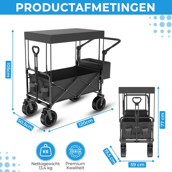 TerraGear Faltbarer Wagen - Wagen mit Dach und Griff - Schwarz - 120L Fassungsvermögen - 150KG Tragfähigkeit