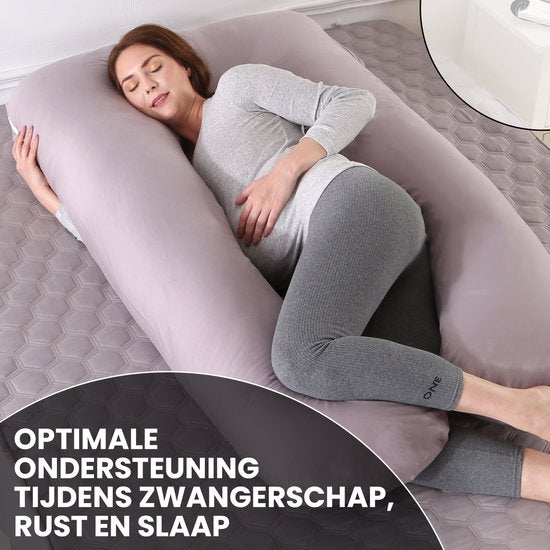 Oemmie Schwangerschaftskissen - Stillkissen - Schlafkissen aus Seide - Körperkissen - U-Form - 140x80 cm - Grau