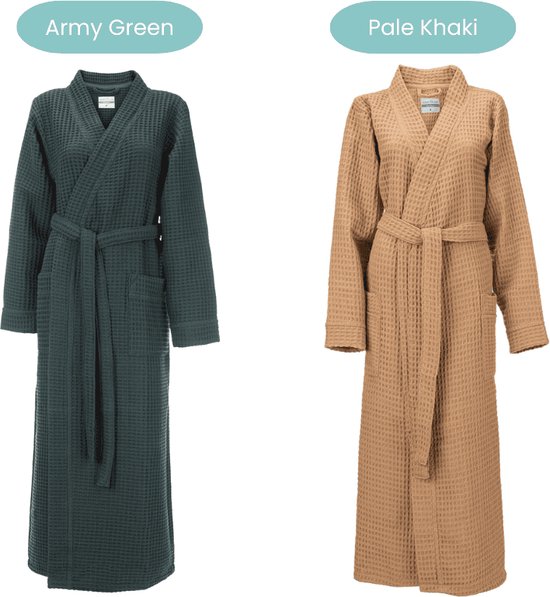 Heckettlane Bademantel Waffel - Morgenmantel für Damen und Herren - XL - Morgenmantel aus Baumwolle - für die Sauna geeignet - Grün