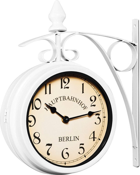 DUB Retrostyle Bahnhofsuhr/Uhr - 29 x 9,5 x 32,5 cm -Weiß