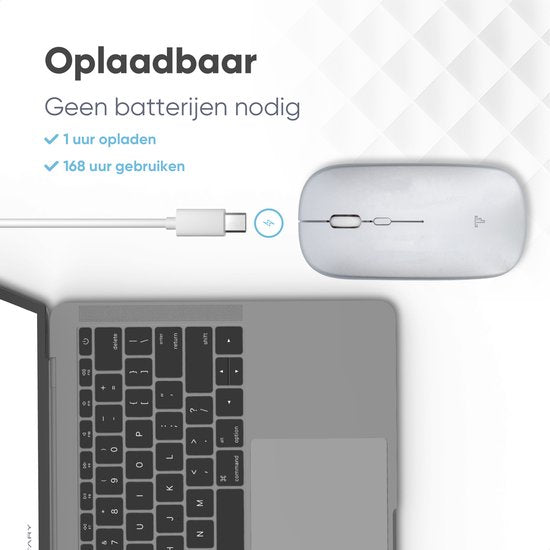 Trendfield Wireless Mouse - Wiederaufladbar - Bluetooth - Ergonomisch - Mit Silent Click - Für alle Laptops - Silber