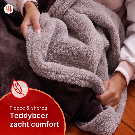 Seranova Electric Blanket XXL - 180x160 cm - 2 Personen Decke - Wärmedecke - Doppelseitig - Fleece Sherpa - Kastanienbraun