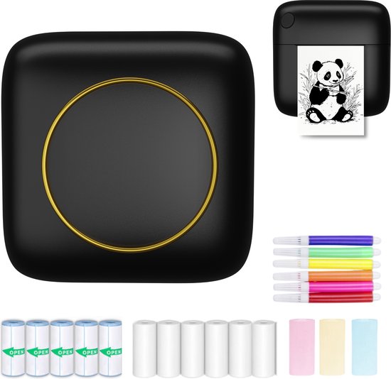 Gatson Mini-Drucker - Inklusive 14 Rollen Papier (Sticker, Normal & Farbe) + 5 Stifte - Mini-Drucker für das Handy - Pocket-Drucker - Mobiler Fotodrucker