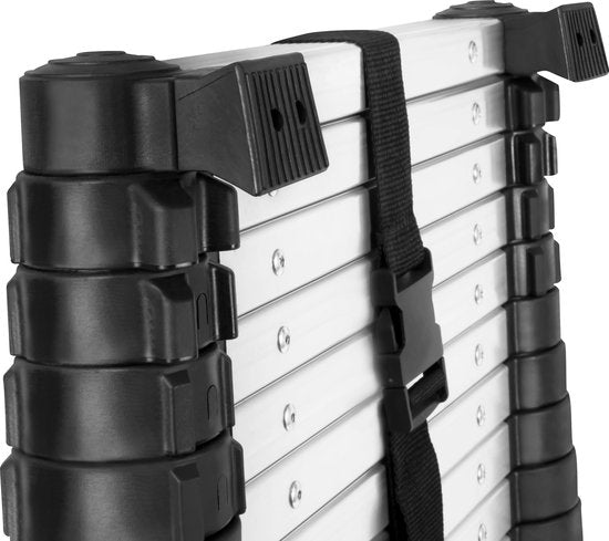 VONROC - PRO Teleskopleiter - soft-close - integrierte Wandhalterungen und Querstange - 3,80 Meter