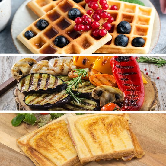Bourgini MultiGrill 3-in-1 - Toaster, Grill und Waffeleisen - PFAS-frei - austauschbare Platten - 750W