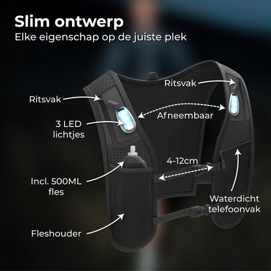 Nuvance Laufweste - 3x LED - Laufweste mit Beleuchtung - Laufweste - Laufweste inkl. Trinkflasche und Handytasche - Universal