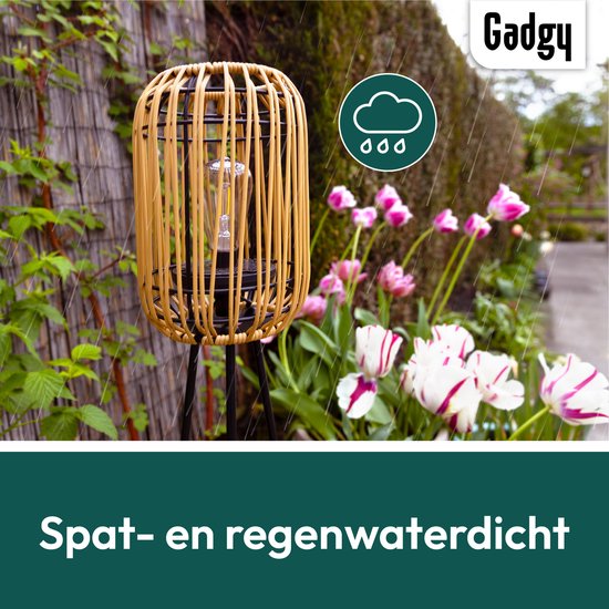 Gadgy Solar Gartenleuchten Stehlampe Terrasse - Außenlampe Solarenergie Balkon & Garten - Stativ Gartenleuchte Led Outdoor mit USB Anschluss - Solar Gartenleuchten - Laterne für Außenbeleuchtung - Gartenleuchten - Rattan